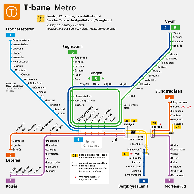 T-banekart-buss for T-bane 12 feb 2023