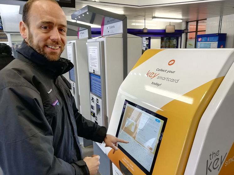 Tom Moran using a Keycard kiosk at Luton