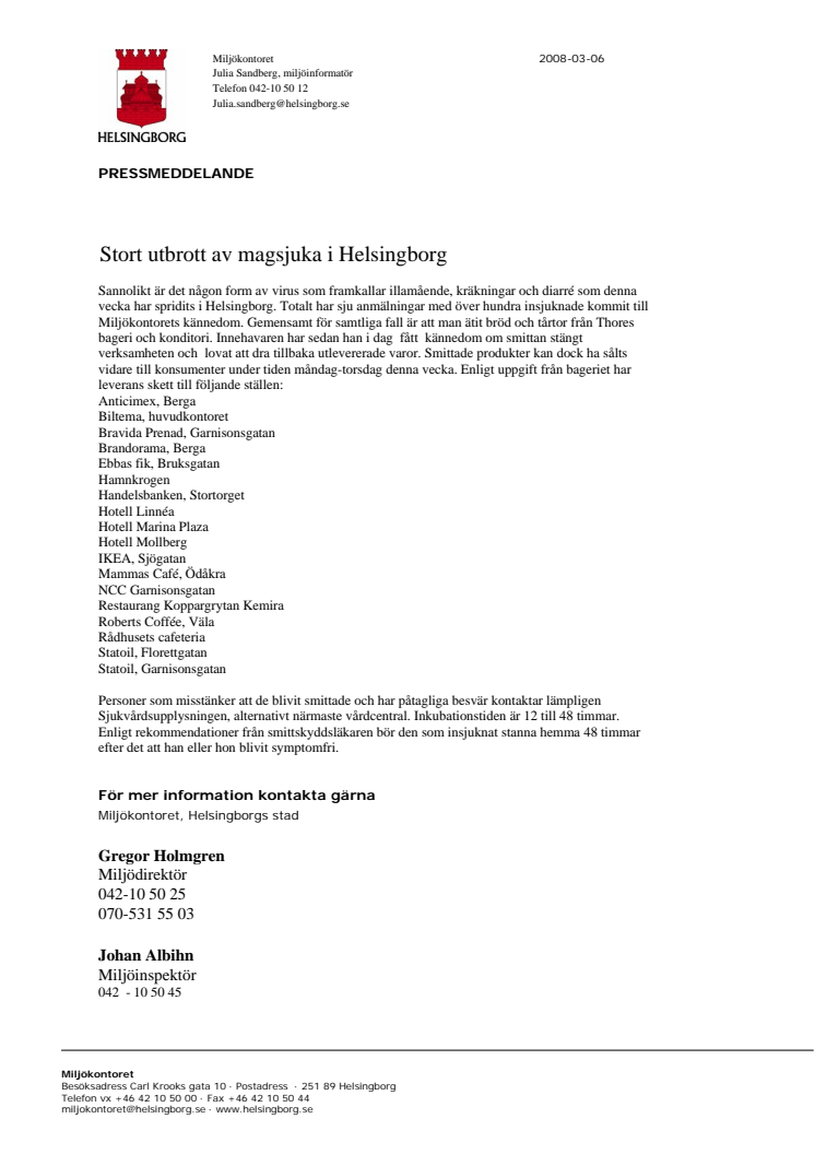 Stort utbrott av magsjuka i Helsingborg