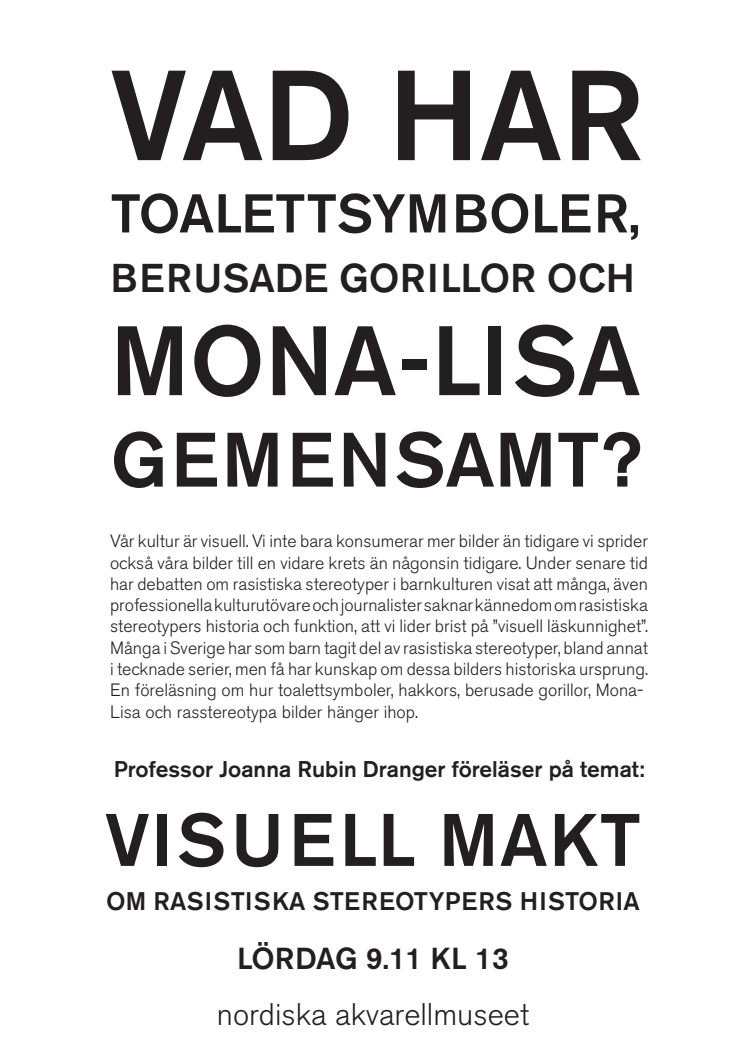 Professor Joanna Rubin Dranger föreläser om visuell makt på Nordiska Akvarellmuseet