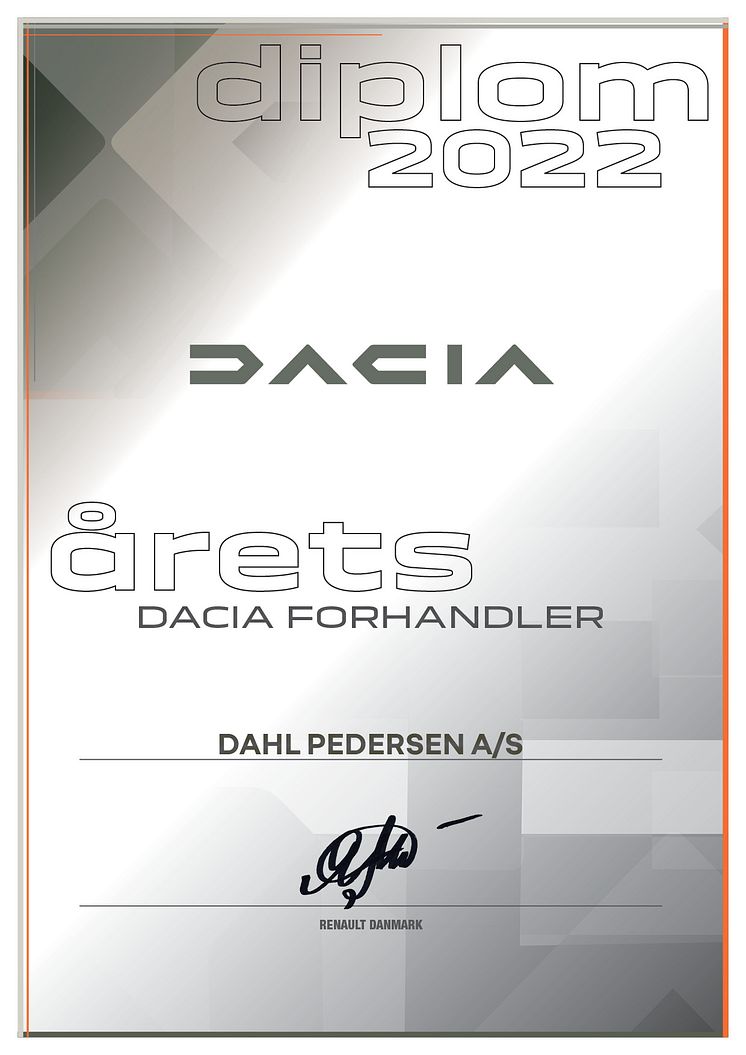 Diplom - Årets Dacia Forhandler