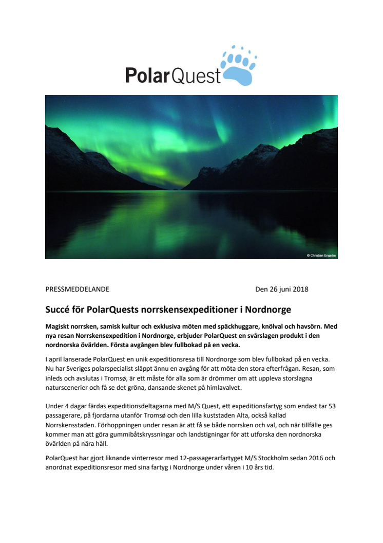 Succé för PolarQuests norrskensexpeditioner i Nordnorge