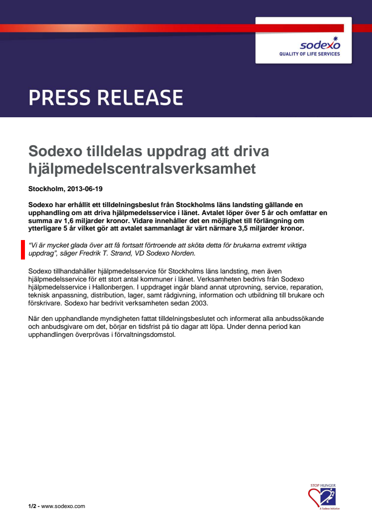 Sodexo tilldelas uppdrag att driva hjälpmedelscentralsverksamhet