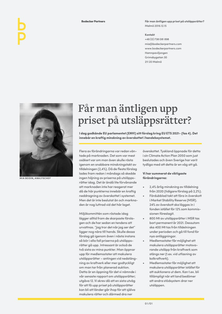 Får man äntligen upp priset på utsläppsrätter?