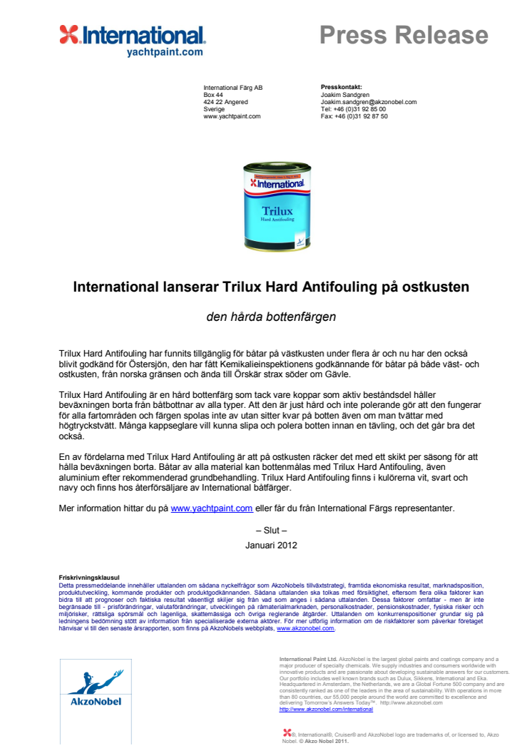 International lanserar Trilux Hard Antifouling på ostkusten - den hårda bottenfärgen