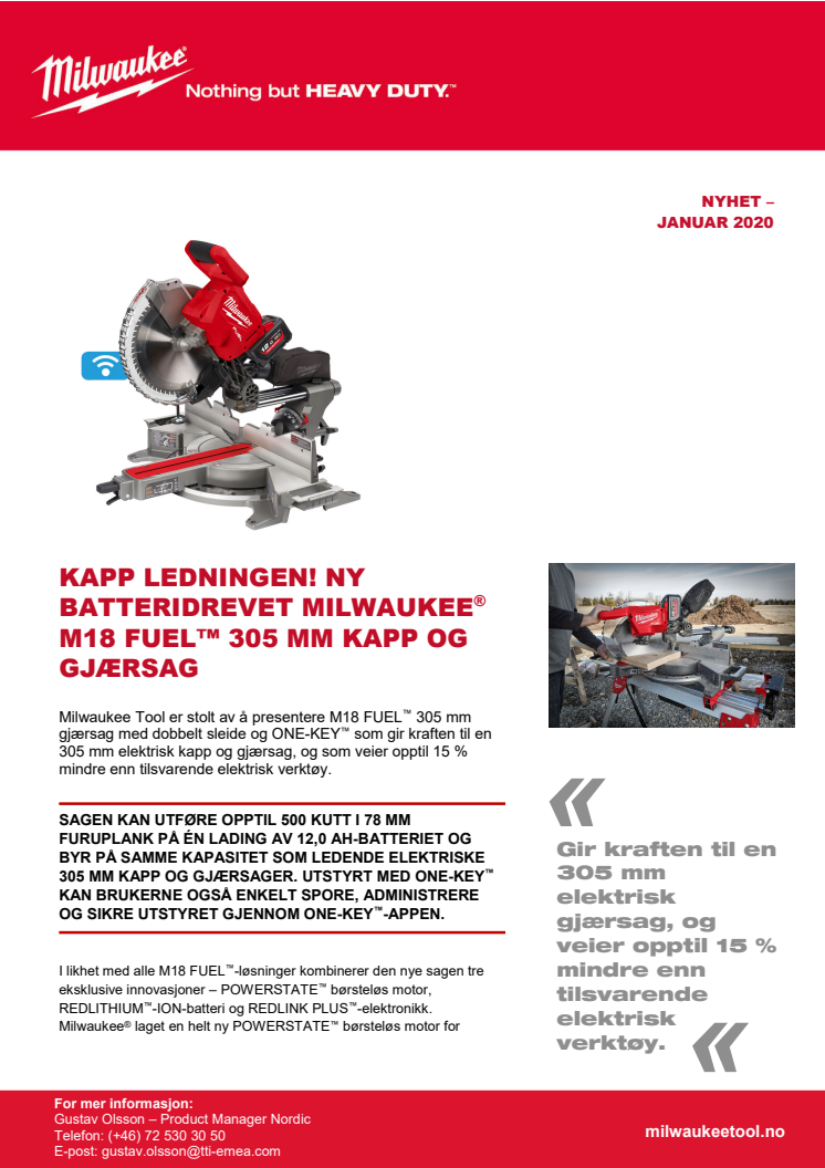 KAPP LEDNINGEN! NY BATTERIDREVET MILWAUKEE® M18 FUEL™ 305 MM KAPP OG GJÆRSAG 