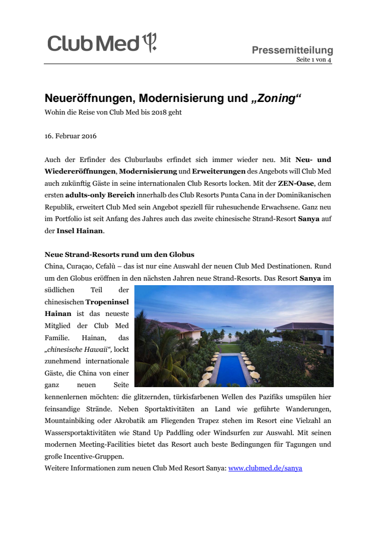 Neueröffnungen, Modernisierung und „Zoning“ - Wohin die Reise von Club Med bis 2018 geht