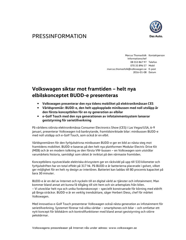 Volkswagen siktar mot framtiden – helt nya elbilskonceptet BUDD-e presenteras