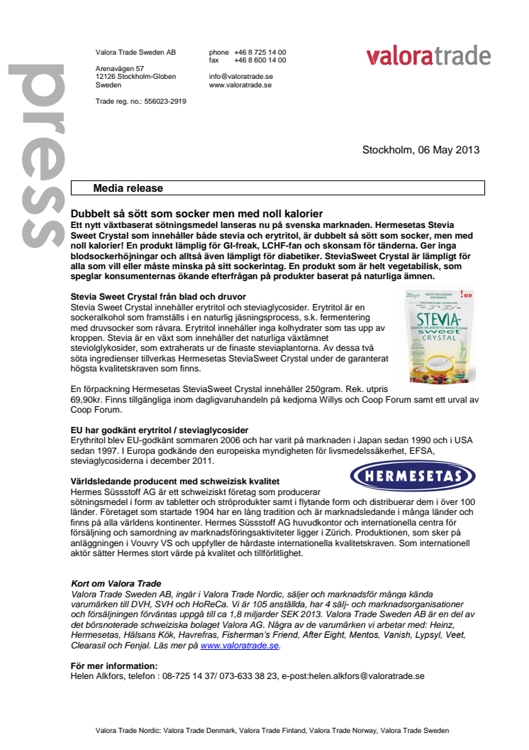 Ny Stevia produkt på marknaden!
