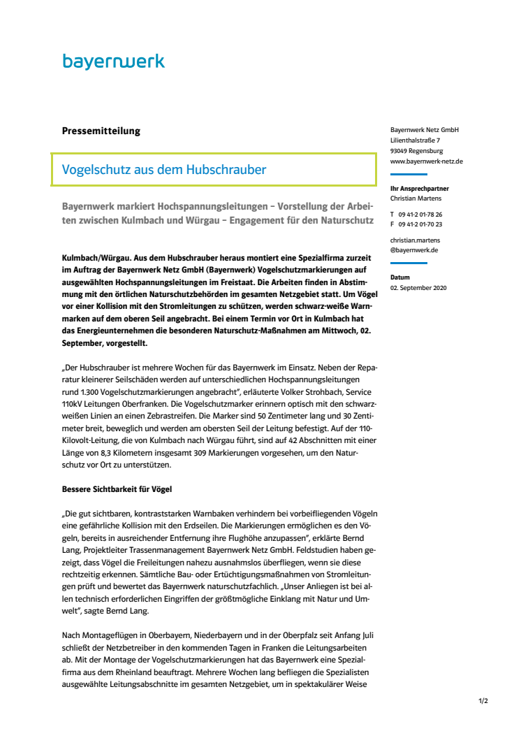 Pressemitteilung "Vogelschutz aus dem Hubschrauber"