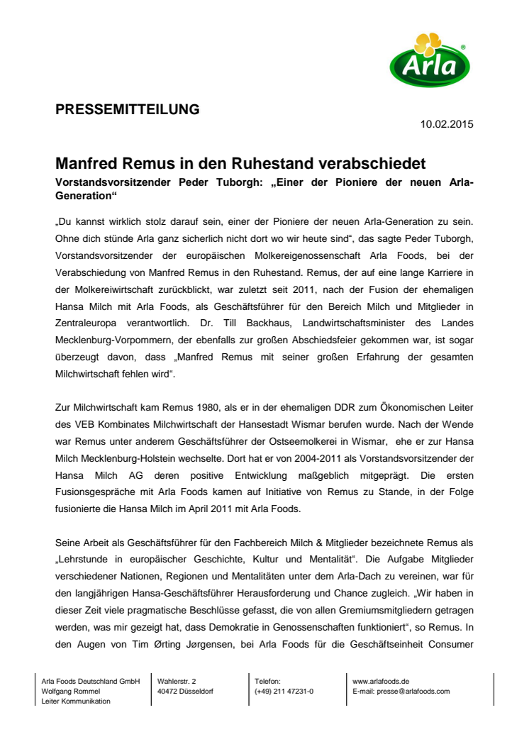 Manfred Remus in den Ruhestand verabschiedet 