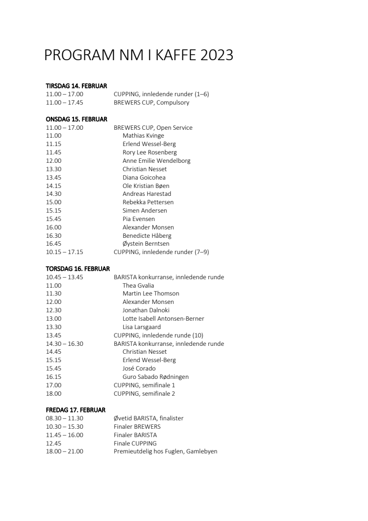 Program NM i Kaffekunst 2023