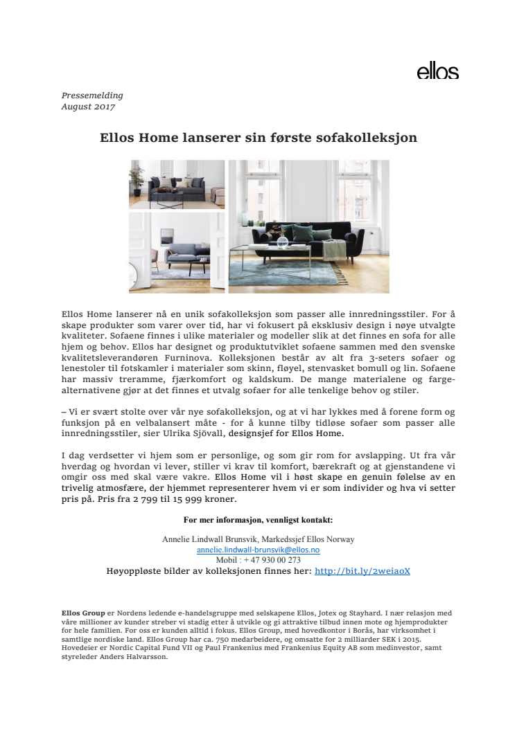 Ellos Home lanserer sin første sofakolleksjon