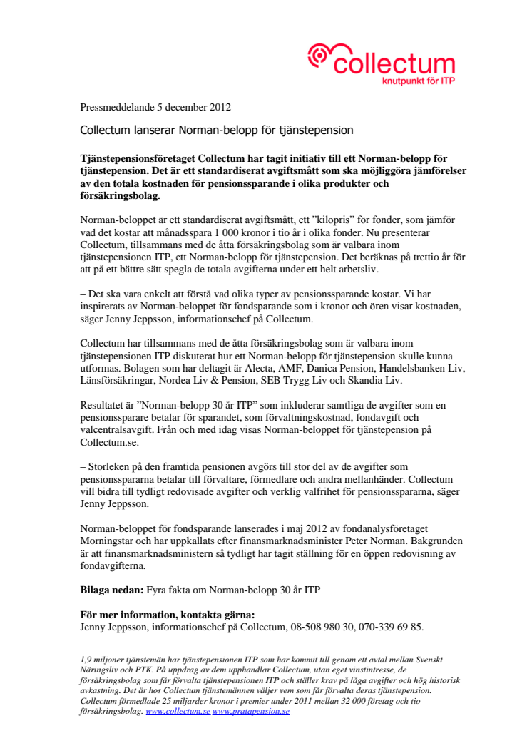 Collectum lanserar Norman-belopp för tjänstepension