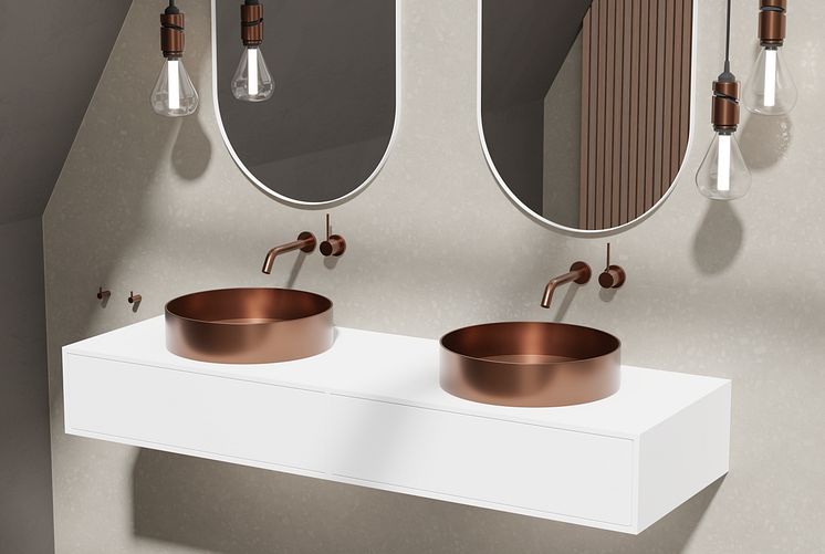 Primy Inbyggda tvättställsblandare Steel Harmonized 1 Amber, Tvättställ Steel Rare R Amber & Scandtap badrumsinredning Solid S1400