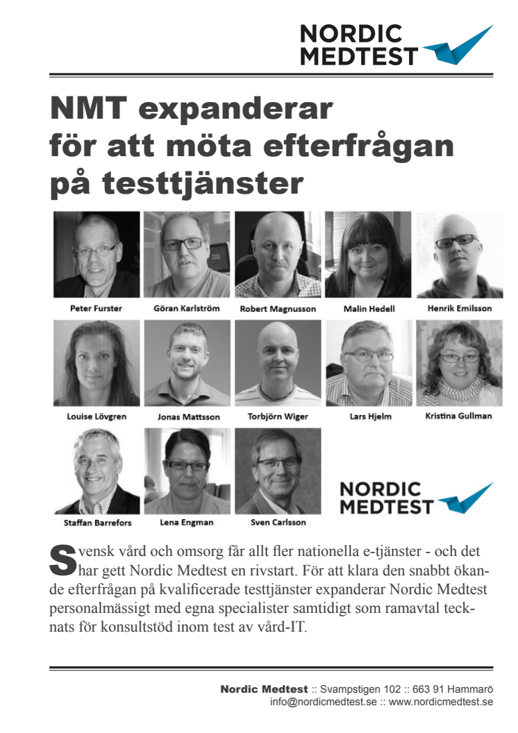 Referensblad: Nordic Medtest expanderar för att möta efterfrågan på testtjänster