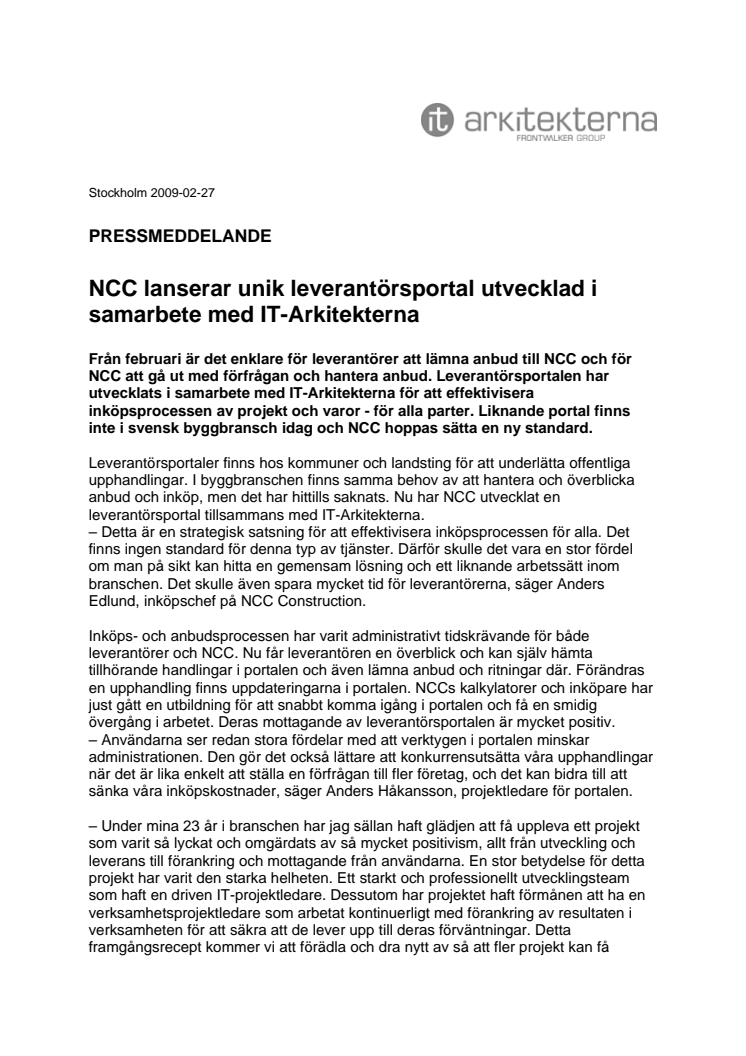NCC lanserar unik leverantörsportal 