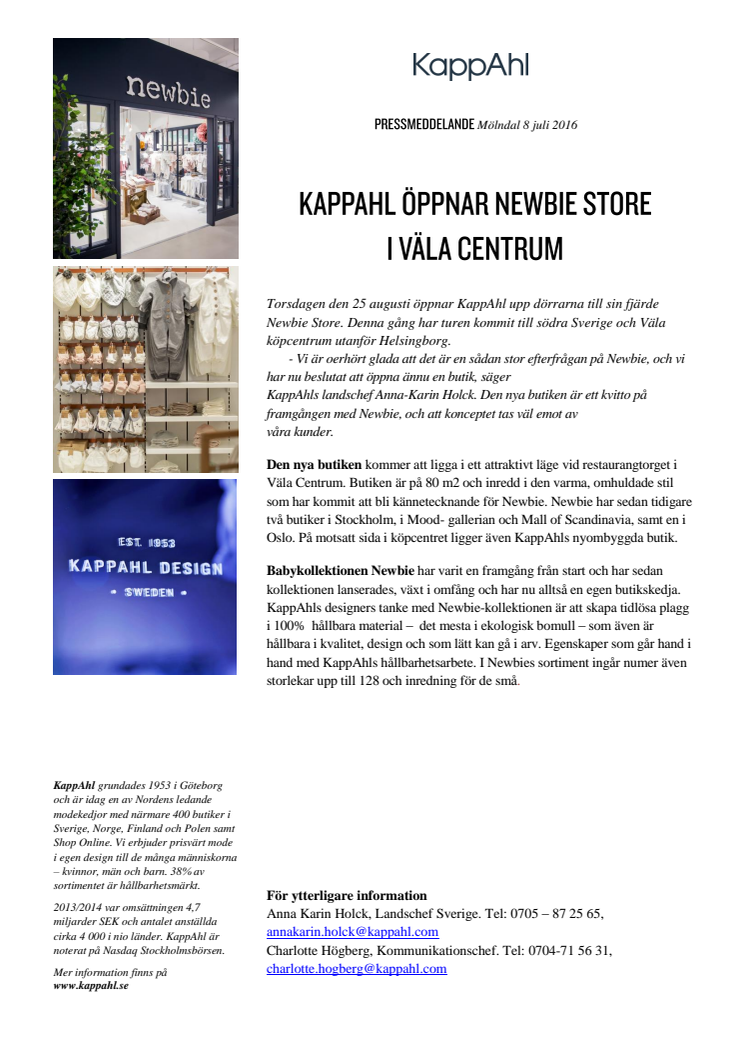 KappAhl öppnar Newbie Store i Väla centrum