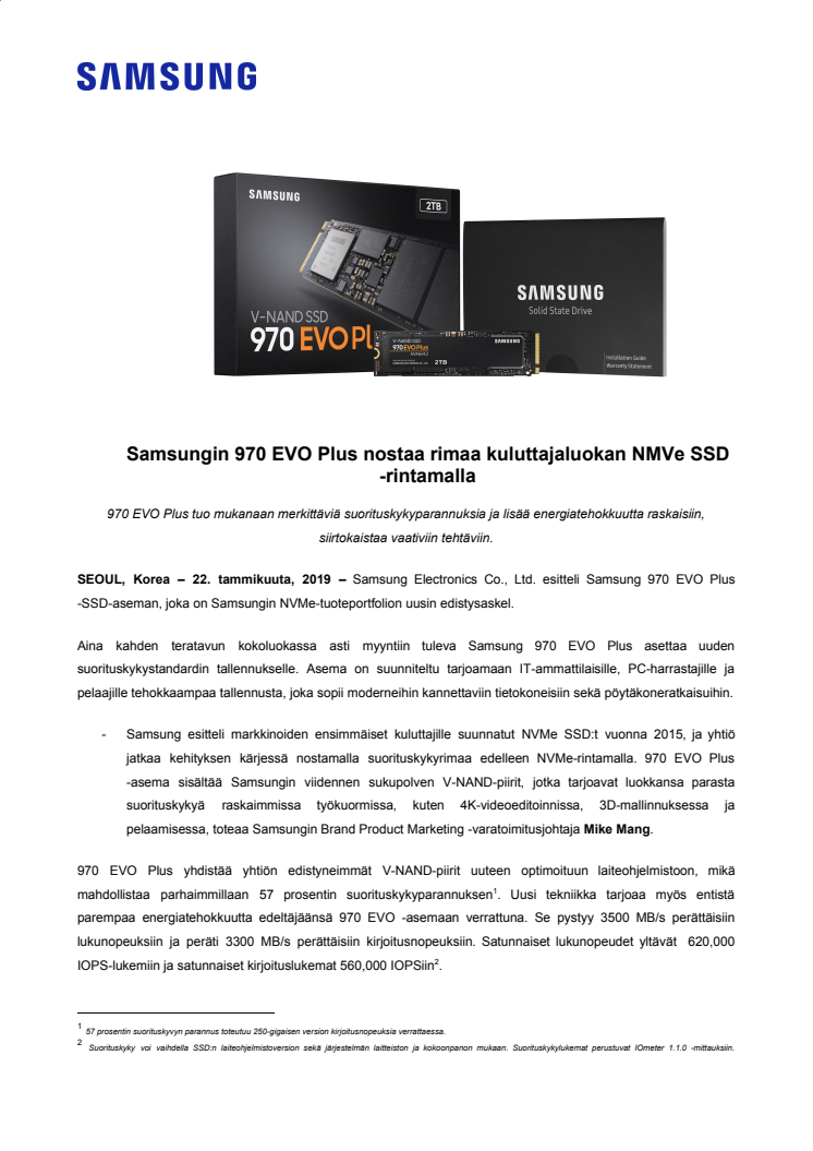 Samsungin 970 EVO Plus nostaa rimaa kuluttajaluokan NMVe SSD -rintamalla