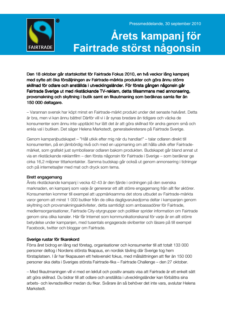 Årets kampanj för Fairtrade störst någonsin