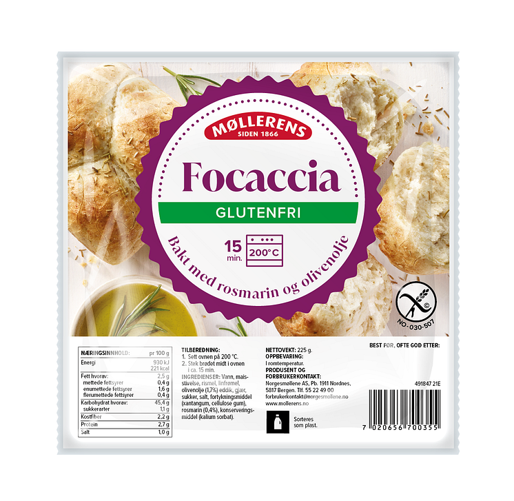 Møllerens Glutenfrie Focaccia, Pakning