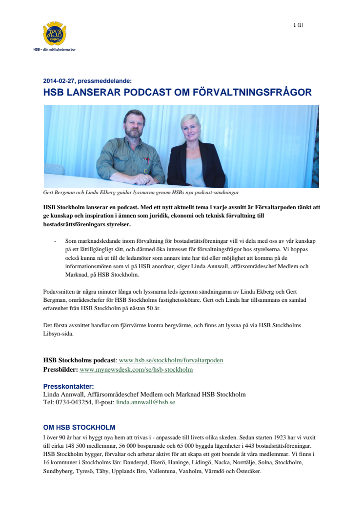 HSB lanserar podcast om förvaltningsfrågor