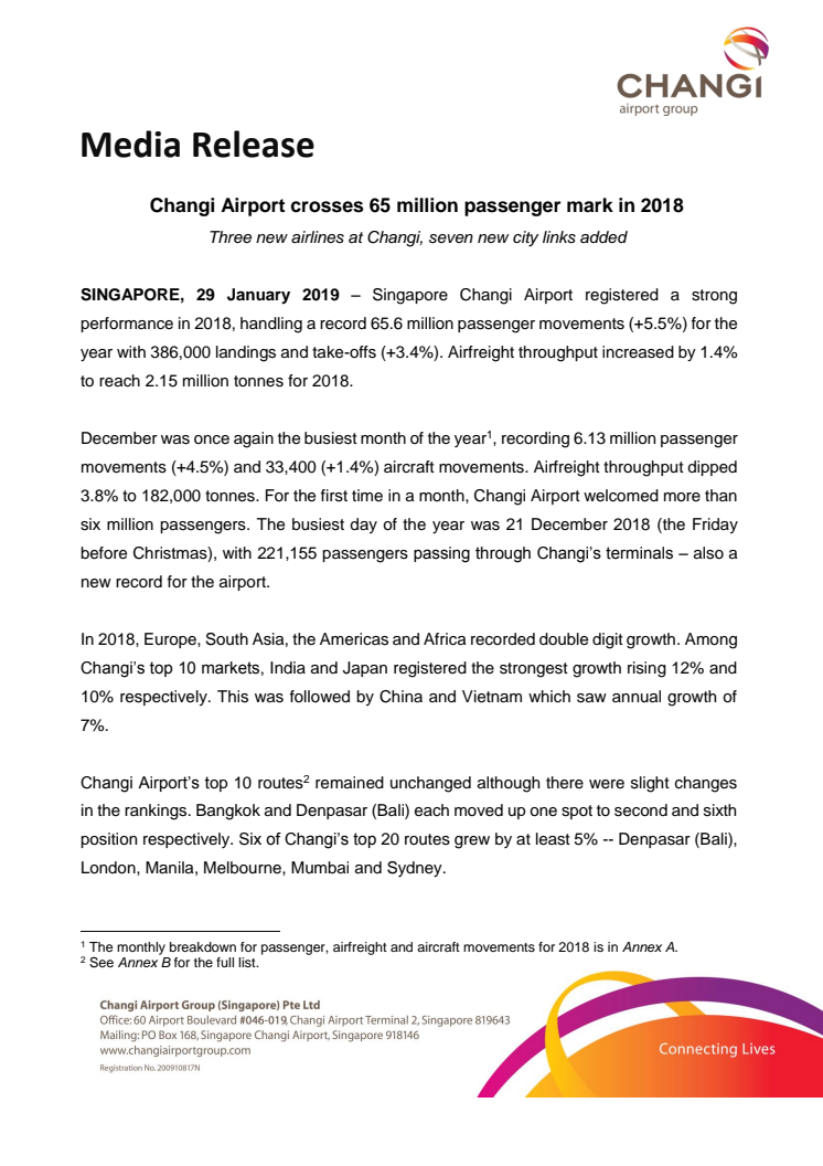 Changi Airport crosses 65 million passenger mark in 2018