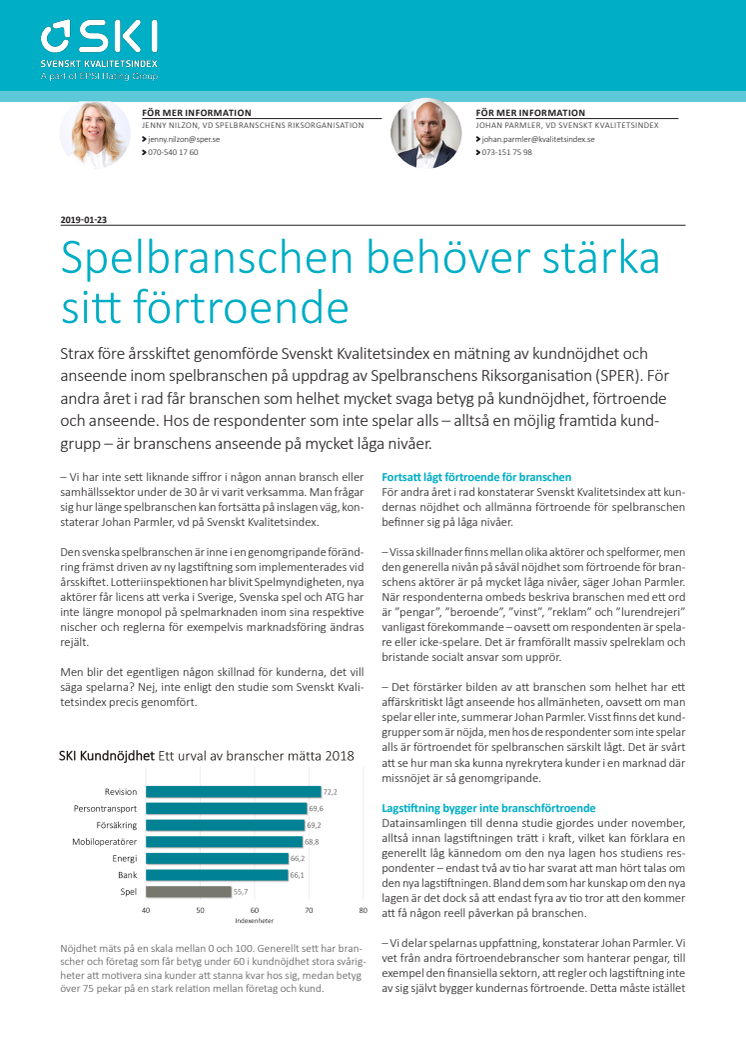 Spelbranschen behöver stärka sitt förtroende