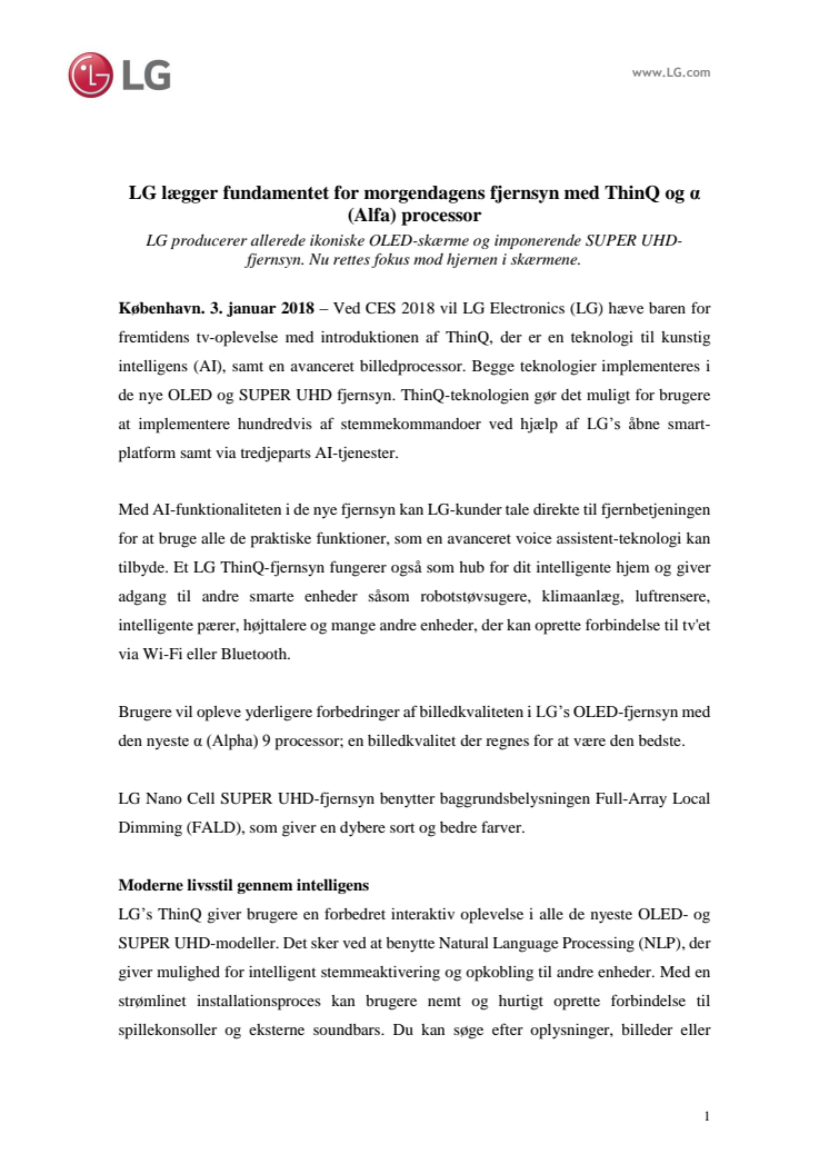 LG lægger fundamentet for morgendagens fjernsyn med ThinQ og α (Alfa) processor