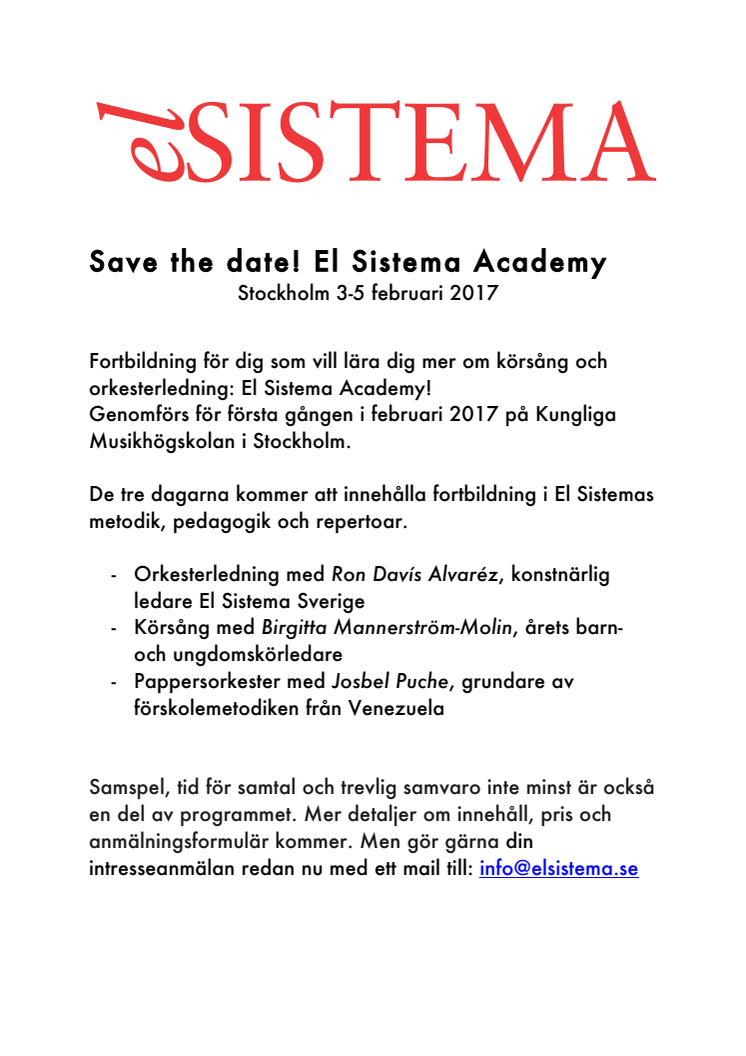 Save the date: El Sistema Academy!