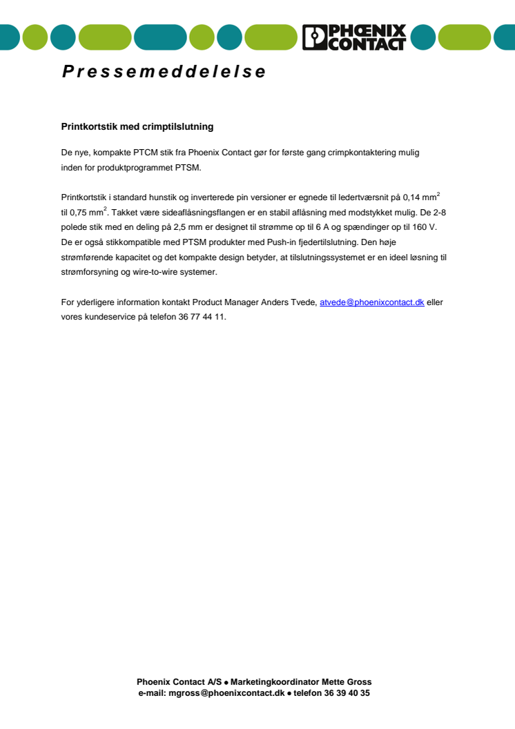 Printkortstik med crimptilslutning