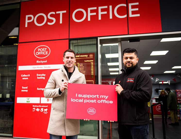 Scott Benton MP for Blackpool South visits his local Blackpool Post Office run by Azim Shaikh 02.12.22 - 02