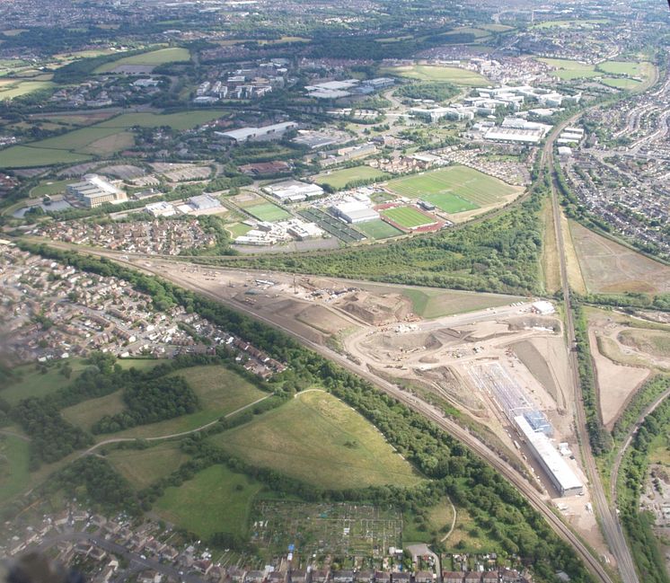 Aerial photo of Hitachi's Stoke Gifford construction site - May 2014