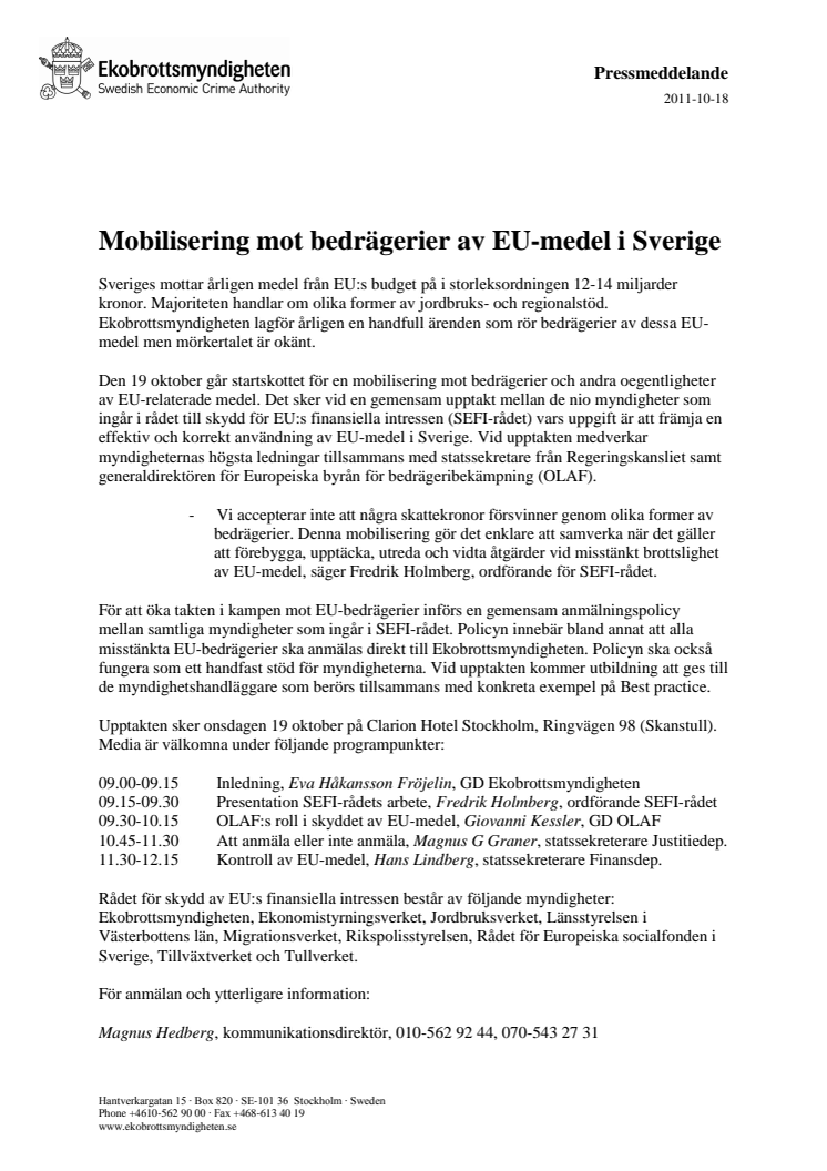 Mobilisering mot bedrägerier av EU-medel i Sverige