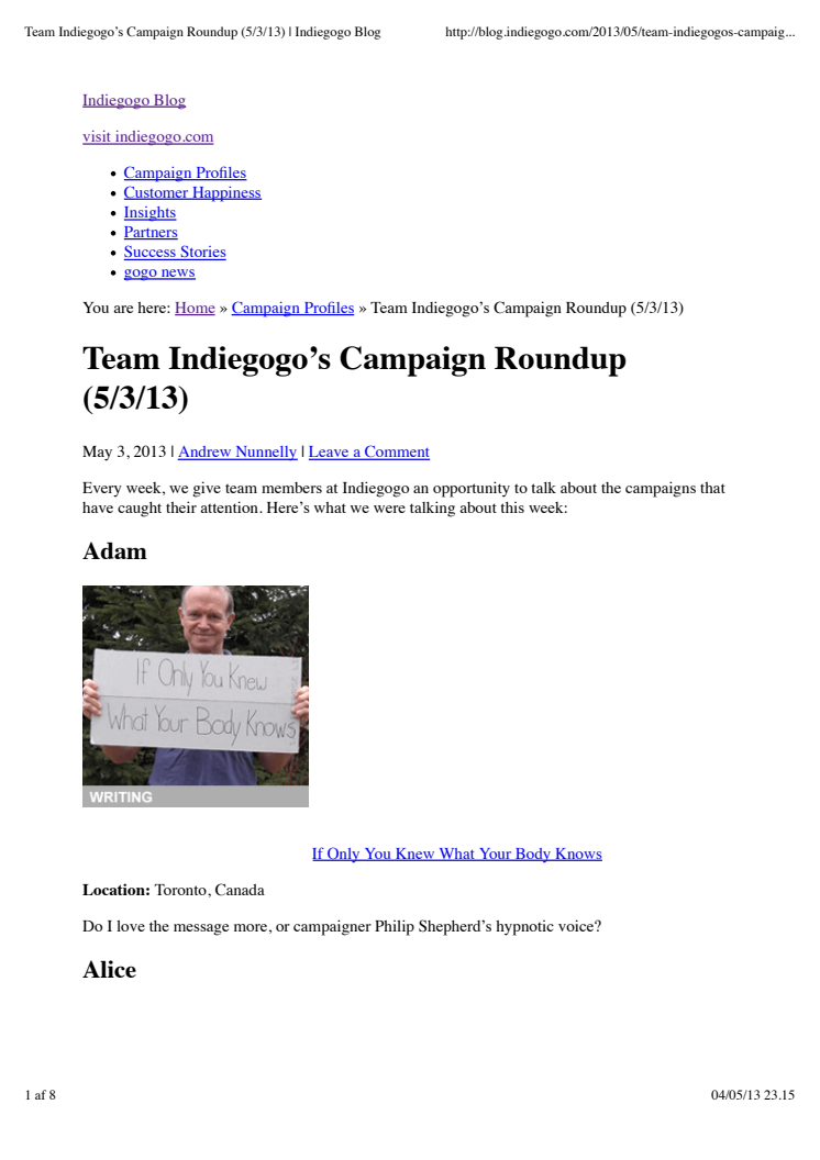 Team Indiegogo Campaign Roundup