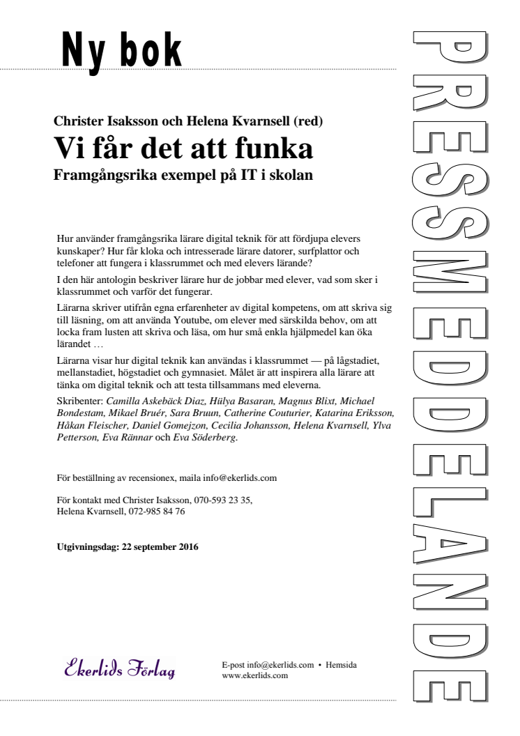 Ny bok: Vi får det att funka - framgångsrika exempel på IT i skolan