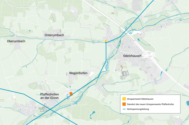 Übersichtslageplan Umspannwerk Pfaffenhofen an der Glonn