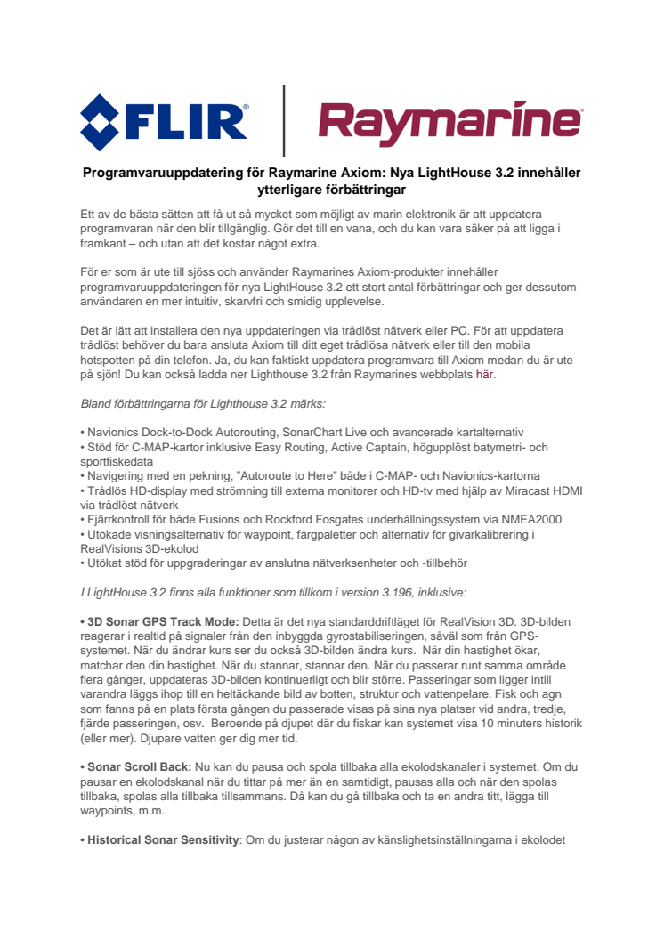 Raymarine: Programvaruuppdatering för Raymarine Axiom: Nya LightHouse 3.2 innehåller ytterligare förbättringar