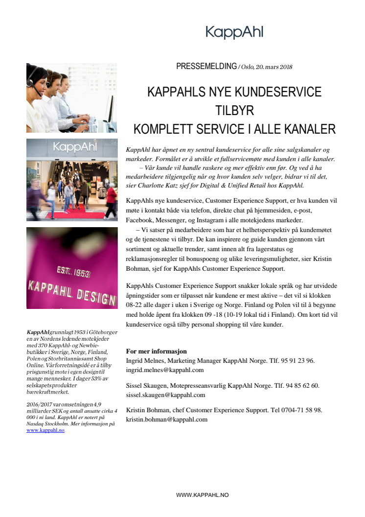 KAPPAHLS NYE KUNDESERVICE TILBYR  KOMPLETT SERVICE I ALLE KANALER