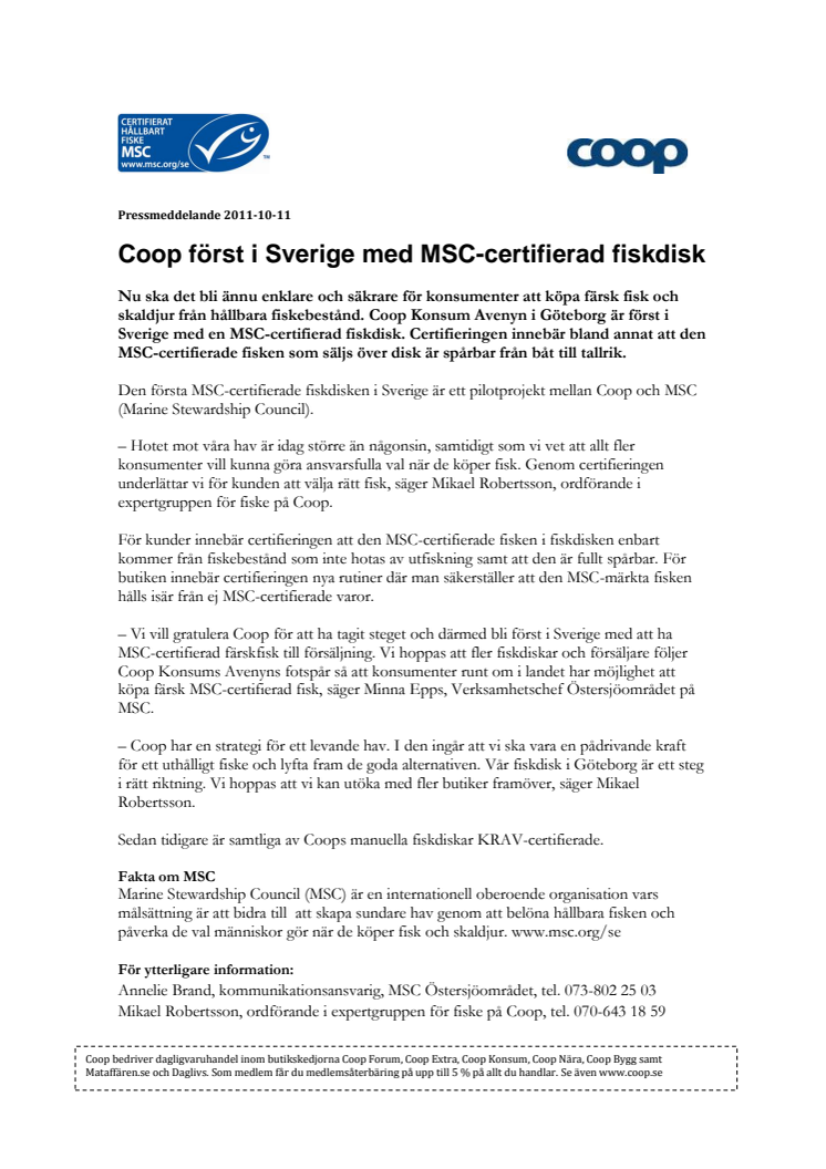 Coop först i Sverige med MSC-certifierad fiskdisk