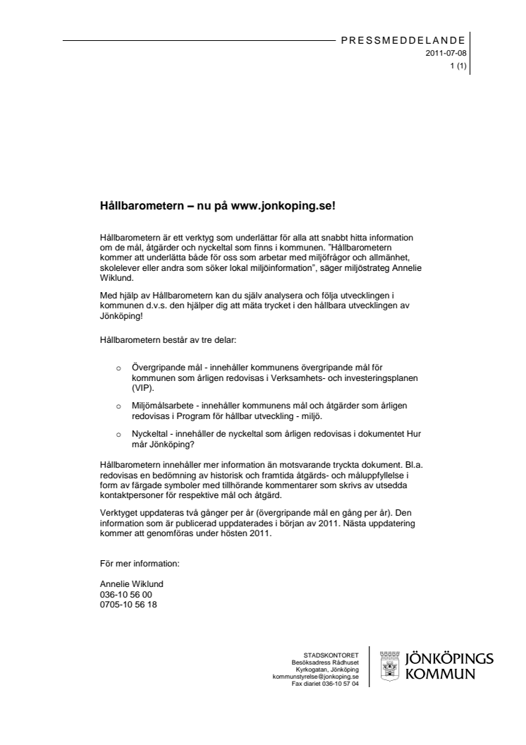 Nu publiceras Jönköpings Hållbarometer