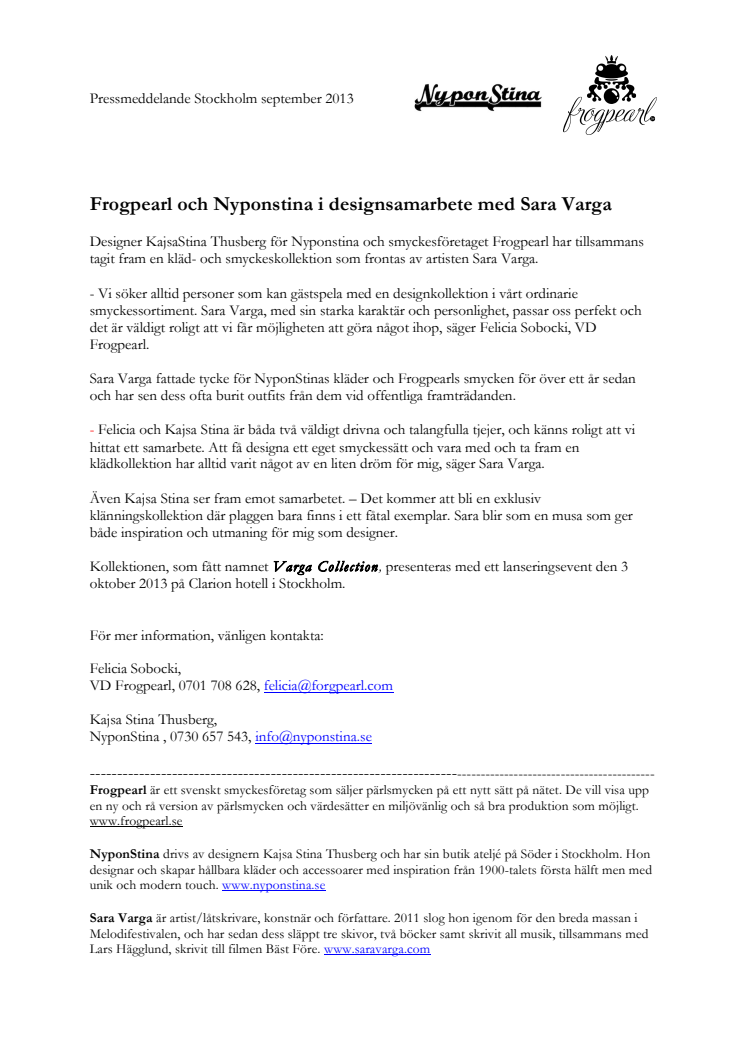 Frogpearl och Nyponstina i designsamarbete med Sara Varga 