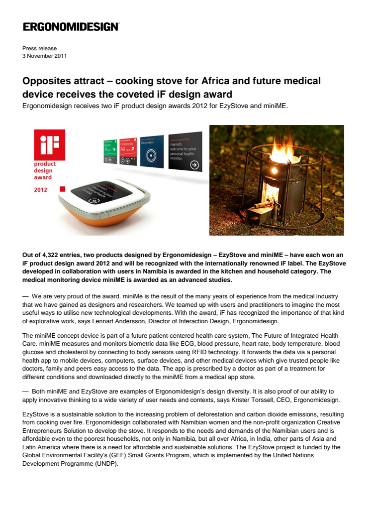 Opposites attract – cooking stove for Africa and future medical device receives the coveted iF design award 