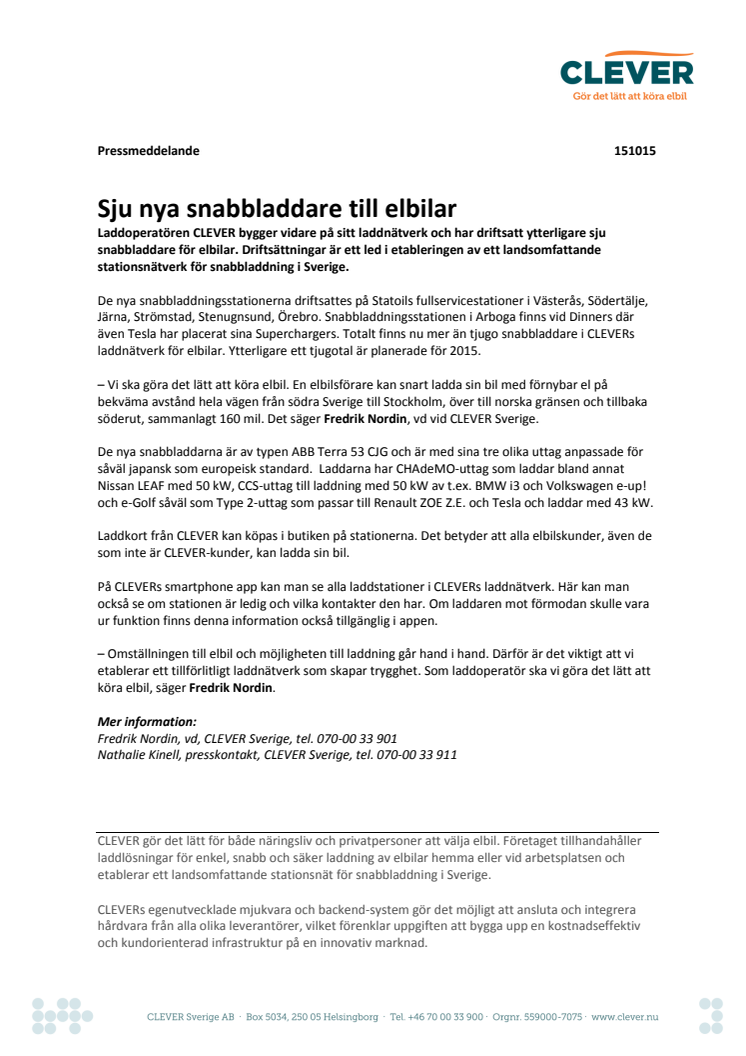 Sju nya snabbladdare till elbilar