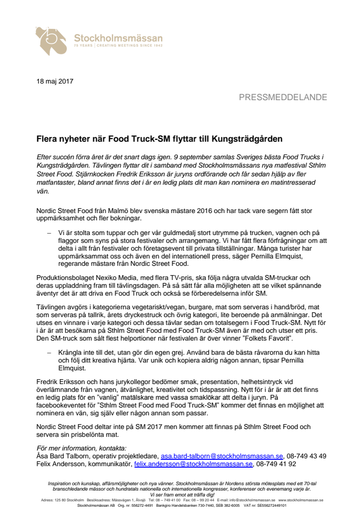 Flera nyheter när Food Truck-SM flyttar till Kungsträdgården