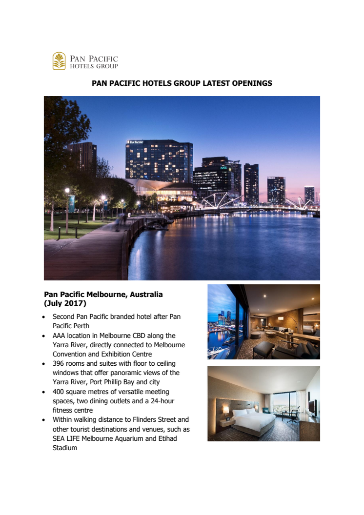 Pan Pacific Hotels Group Latest Openings