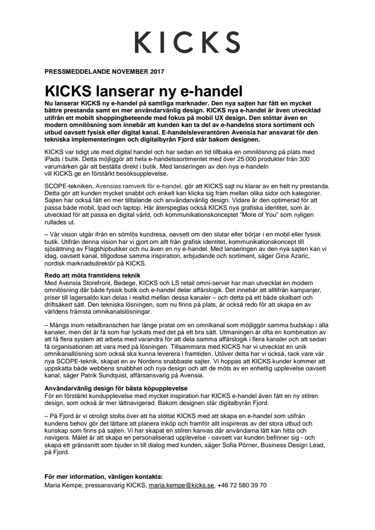 KICKS lanserar ny e-handel