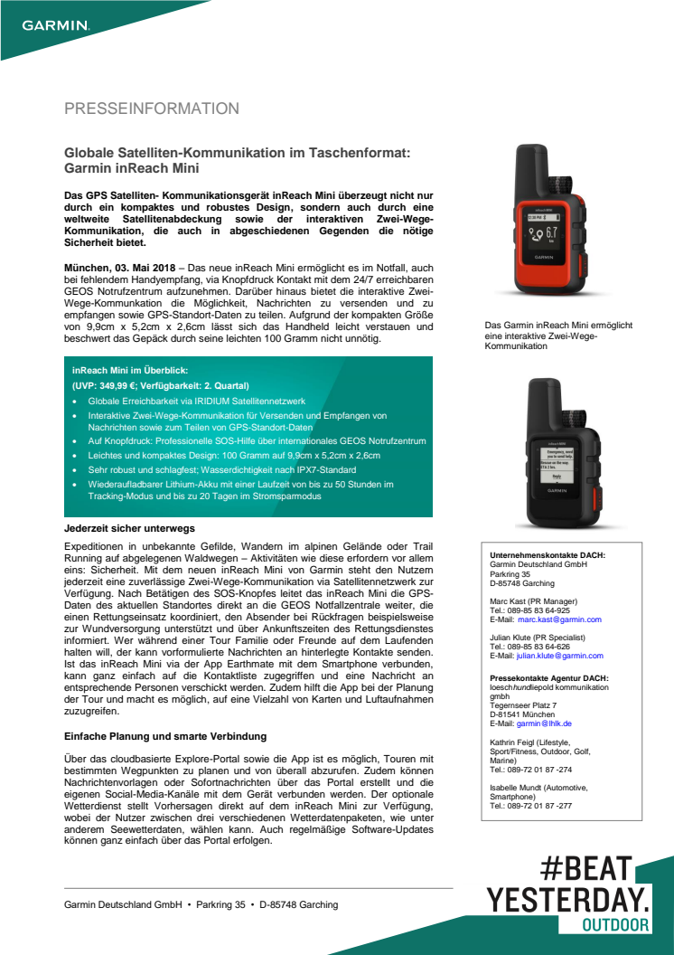 Globale Satelliten-Kommunikation im Taschenformat: Garmin inReach Mini