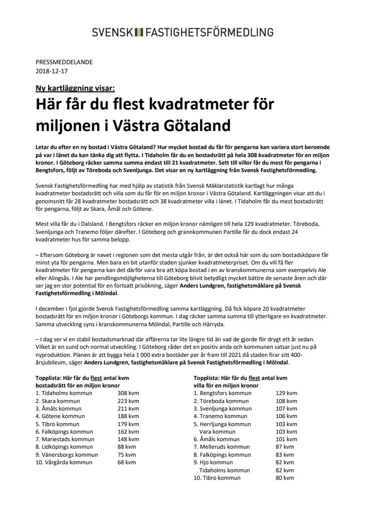 Ny kartläggning visar: Här får du flest kvadratmeter för miljonen i Västra Götaland