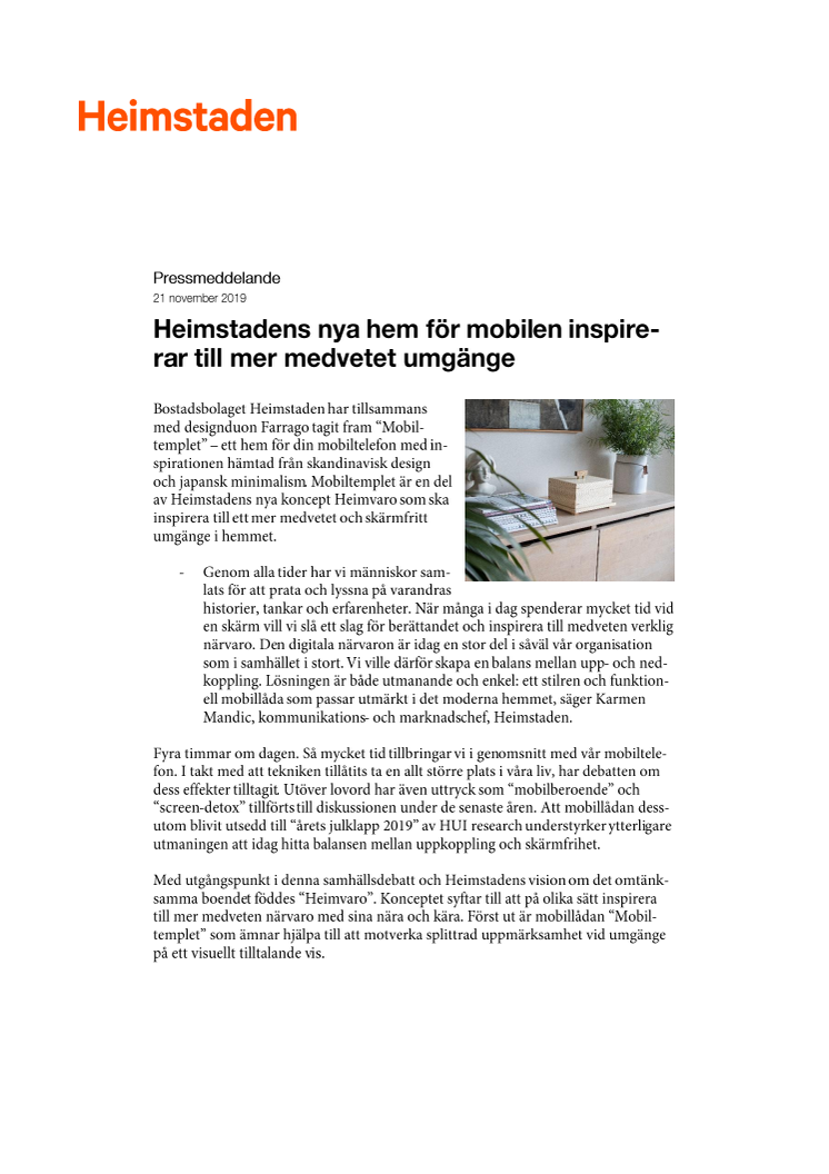 Heimstadens nya hem för mobilen inspirerar till mer medvetet umgänge